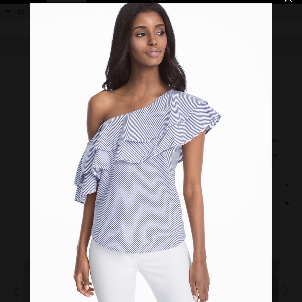 White House Black Market Ruffled One-Shoulder Stripe Poplin Top Size 8